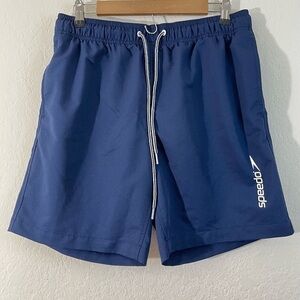 Speedo Swimwear High Rise Swim Board Shorts Men Size Medium Blue Pockets
